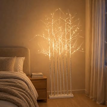 5.5FT Lighted Birch Tree Grove Set of 8, Warm White Artificial Trees | Twinkle or steady modes, Waterproof design, Indoor outdoor display, Warm festive glow, Christmas grove decor