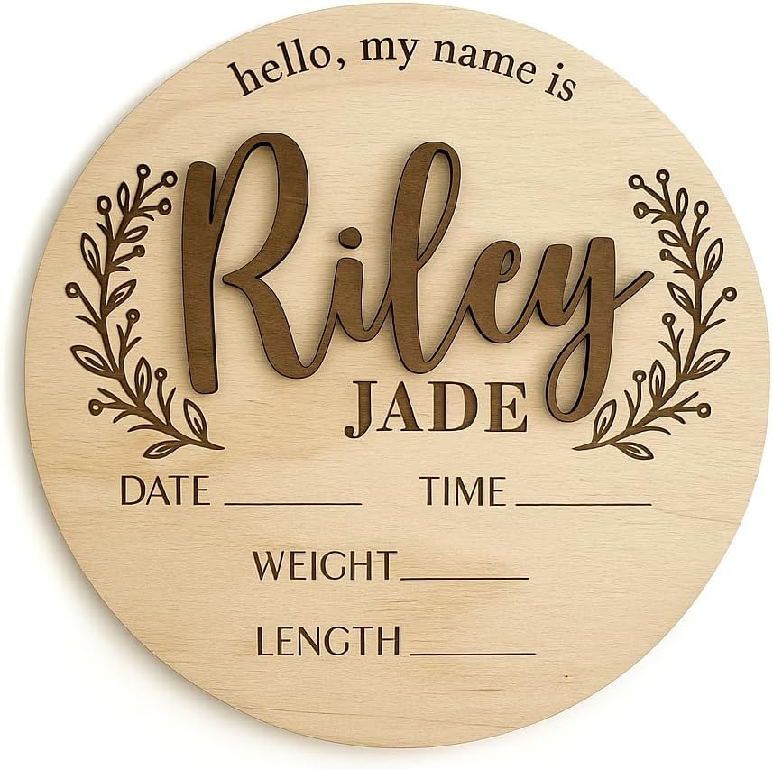 FranJohnsonHouse Baby Announcement Sign with Personalized Name, Custom Wooden Birth Stats Plaque for Hospital, Engraved Newborn Signage, Gender Reveal (Design 1)