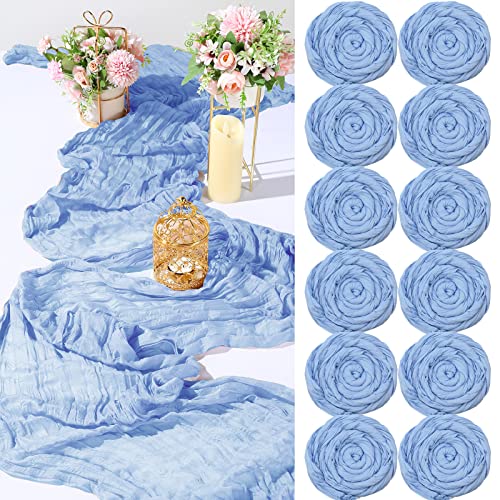 Foaincore 12 Pack Dusty Blue Cheesecloth Table Runner 13ft Boho Gauze Table Runner Rustic 157" Long Cheese Cloth Romantic for Spring Boho Wedding Bridal Baby Shower Arbor Decor by Foaincore - Used condition - US$29.67