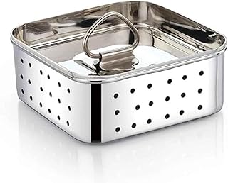Stainless Steel Square Paneer/Tofu/Sprout Press Mould Maker Strainer, Size-10.5x10.5x4 centimeters, Silver