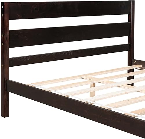 Miniatura 5 de Cama de plataforma de madera con cabecera y estribo, soporte de listones de madera resistente, no requiere somier, montaje simple para niños, niñas,