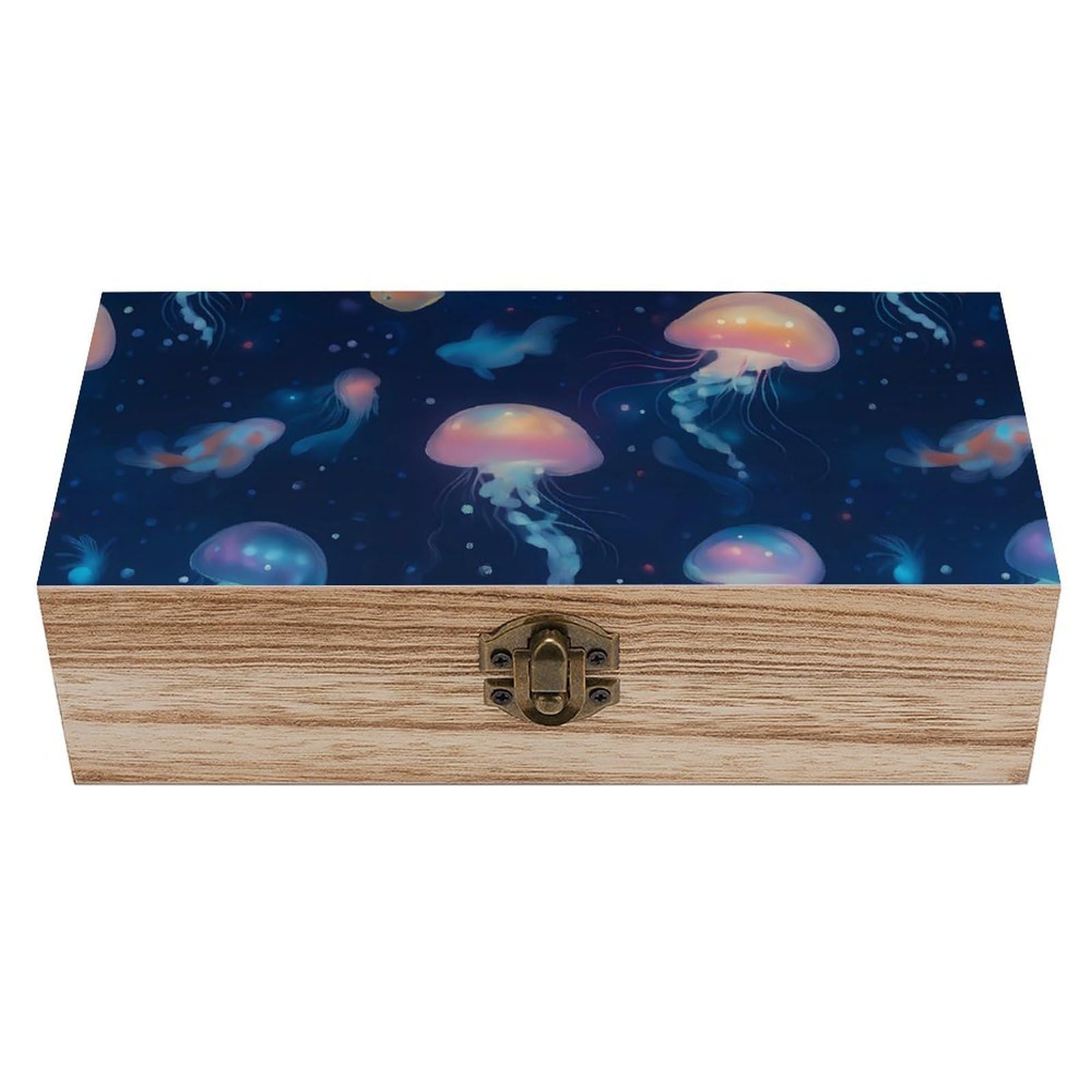 Oudrspo Fantasy Jellyfish Retro Wooden Storage Box Keepsake Jewelry Decorative Art Storages Box Gift Boxs