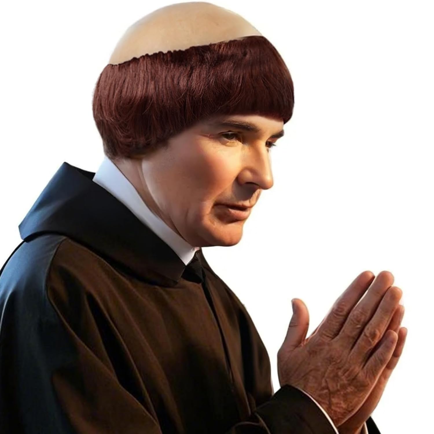 JoneTing Monk Wig Funny Wigs for Adults Brown Ugly Wigs for Men Outfits | Hair Net Short Browned Bald Wig for Friar Costume Man Cosplay Red Brown Funny Hairs for Halloween Cosplay Costume Party