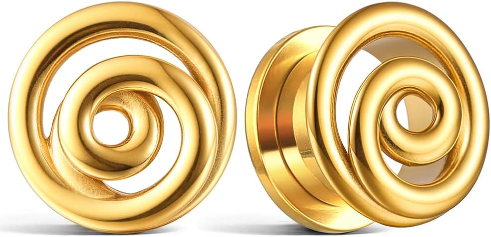 Casvort 2 PCS Hypoallergenic 0g-5/8 Chic Spiral Ear Tunnels 316 Surgical Stainless Steel Comfortable Screw Back Ear Gauges Plugs Body Piercing Jewelry
