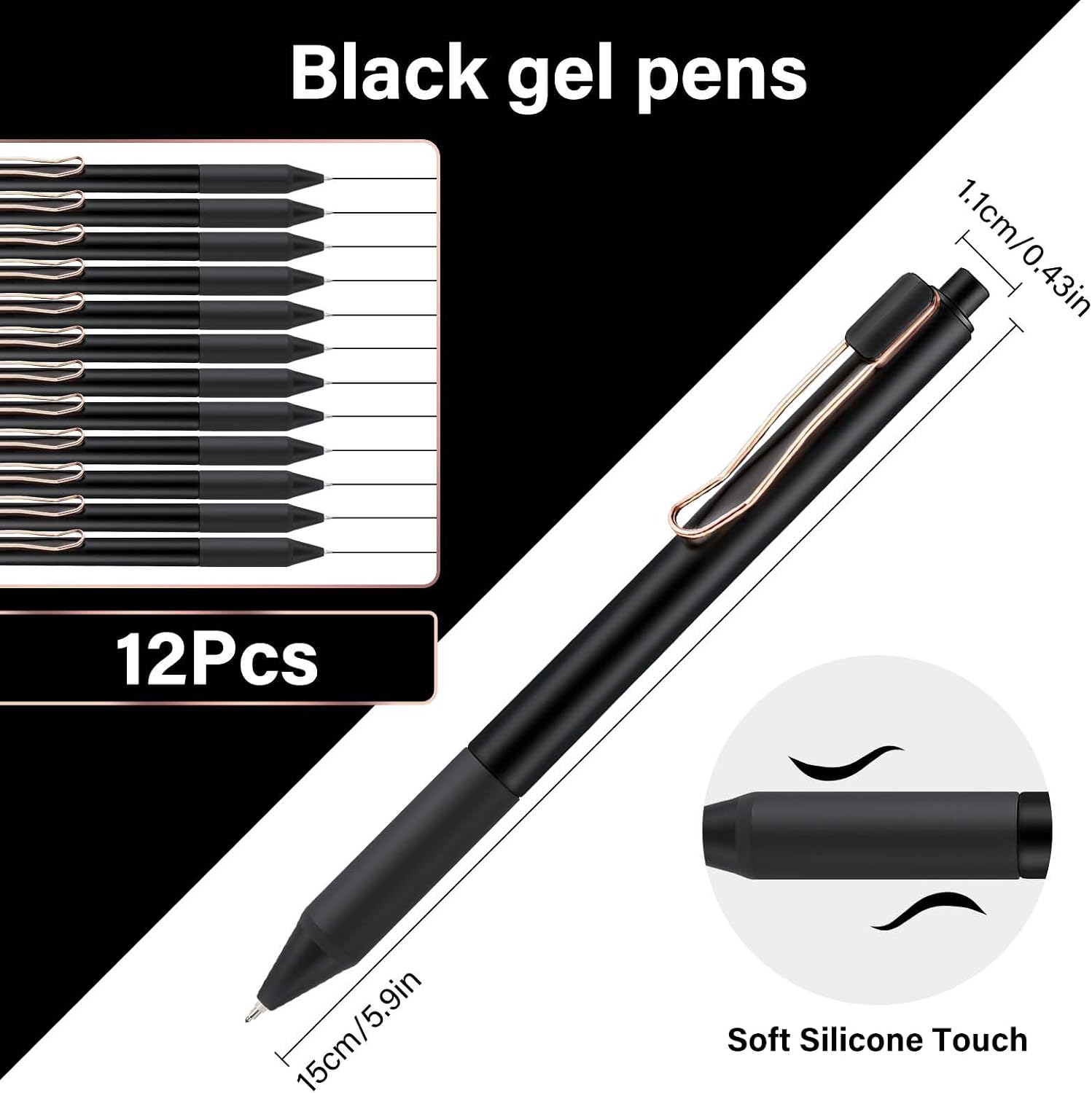 EUSOAR Gel Pens 0.5, Gel Pens Set of 12 Fast Dry Black Ink Pen Retractable, Smooth Writing Pen Fine Point No-Bleed with Pocket Clip for Office Journaling School Note Taking To-do List