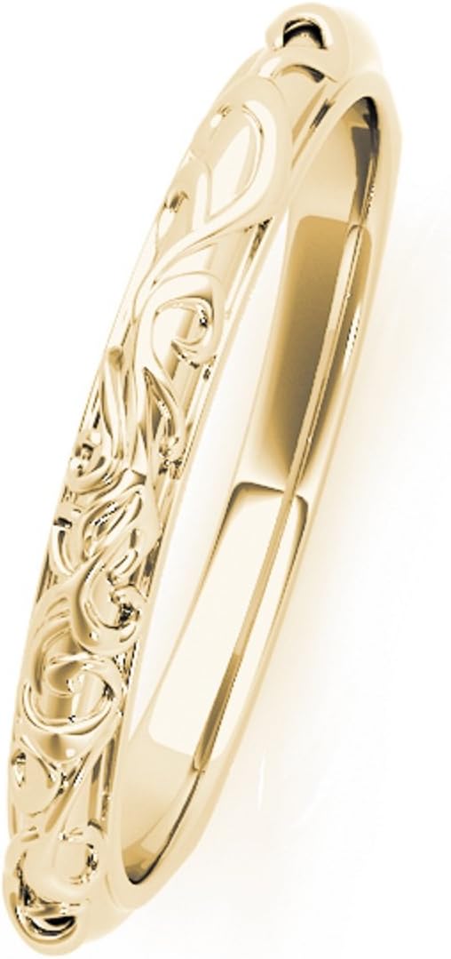 MauliJewels Women's Hand-Engraved Engagement Wedding Band in 10k Yellow/Rose/White Gold, Everyday Wear Anniversary Band