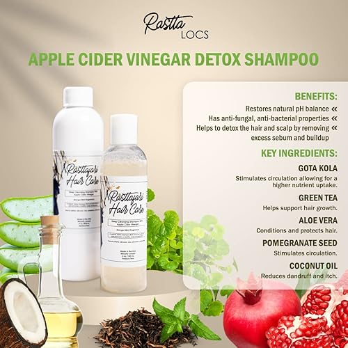 Miniatura 3 de Rastta Locs - Champú de vinagre de sidra de manzana para limpieza profunda y desintoxicación con extracto de semillas de aloe vera y granada 1