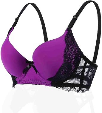 Push Up Bras Lace Bra Comfort Padded Underwire Bra & Everyday Bras for Women Purple 36D