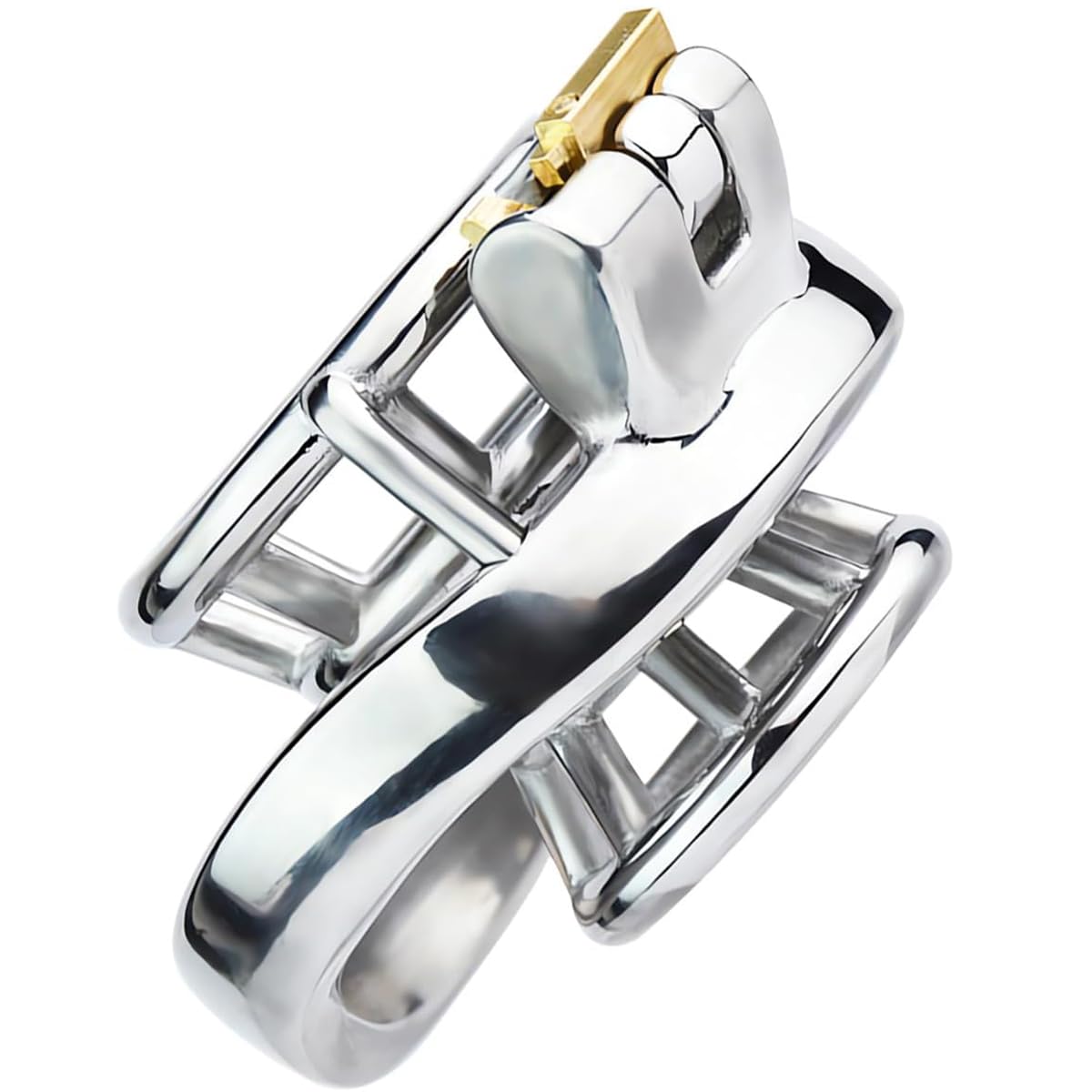 AAKOMA Cage de chasteté masculine en acier inoxydable, dispositif de verrouillage de chasteté creux négatif, jouets de stimulation sexuelle, cage à pénis, jouet sexuel (anneau incurvé 50 mm)