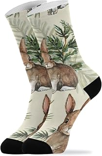 501 Compression Socks Hand Drawn Cute Rabbit And Leaves Watercolor Sports Socks Light Weight Athletic Socks Non Slip Crew Socks For Outdoor Women Walking 40cm