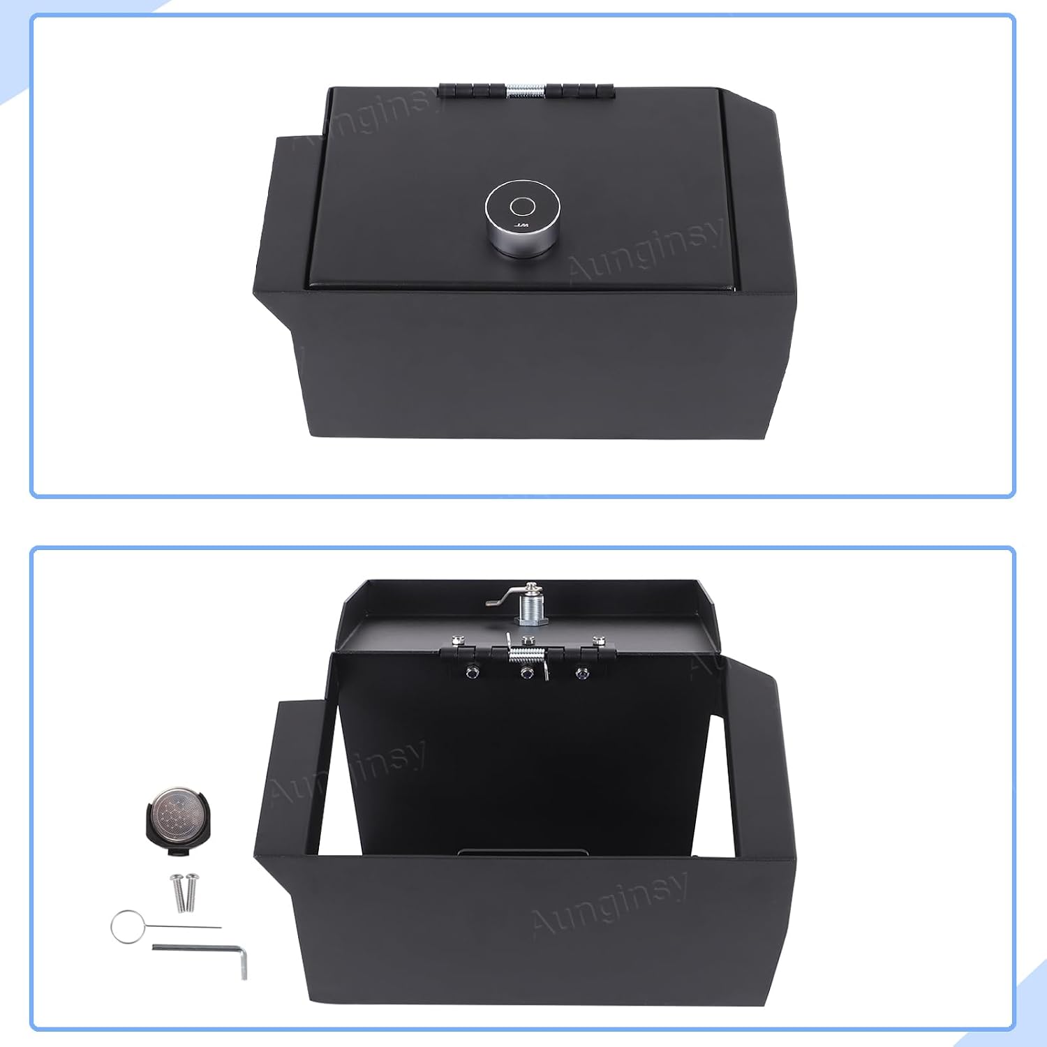 Aunginsy Center Console Lock Safe Box Compatible with Toyota Tundra 2022-2026, Car Anti-Theft High Security Armrest Lock Box Storage Organizer Tray Vault with Biometric Fingerprint Lock Accessories