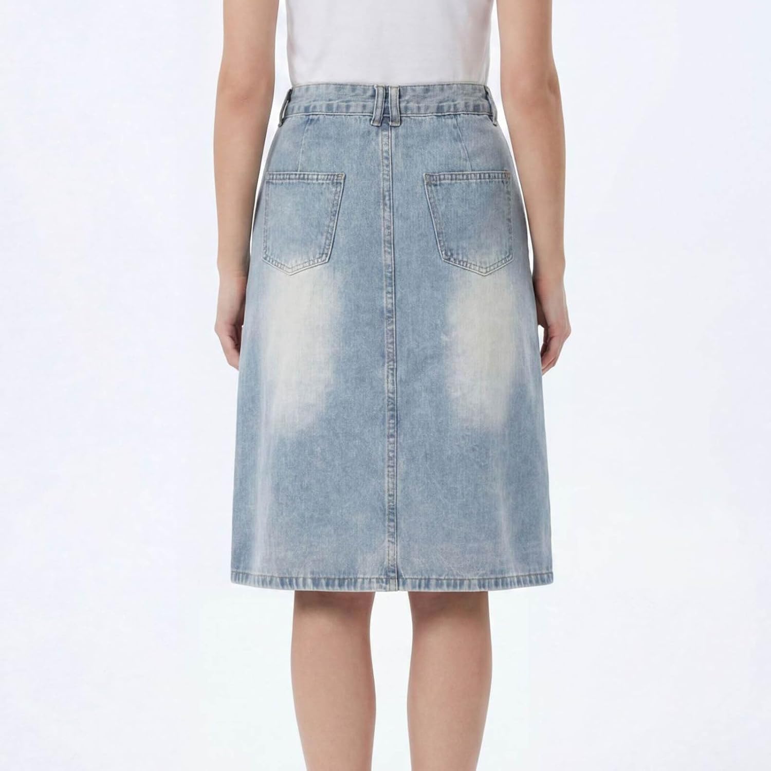 Oplxuo Women's Button Front Denim Midi Skirt Rhinestone Pocket Straight Jean Skirt