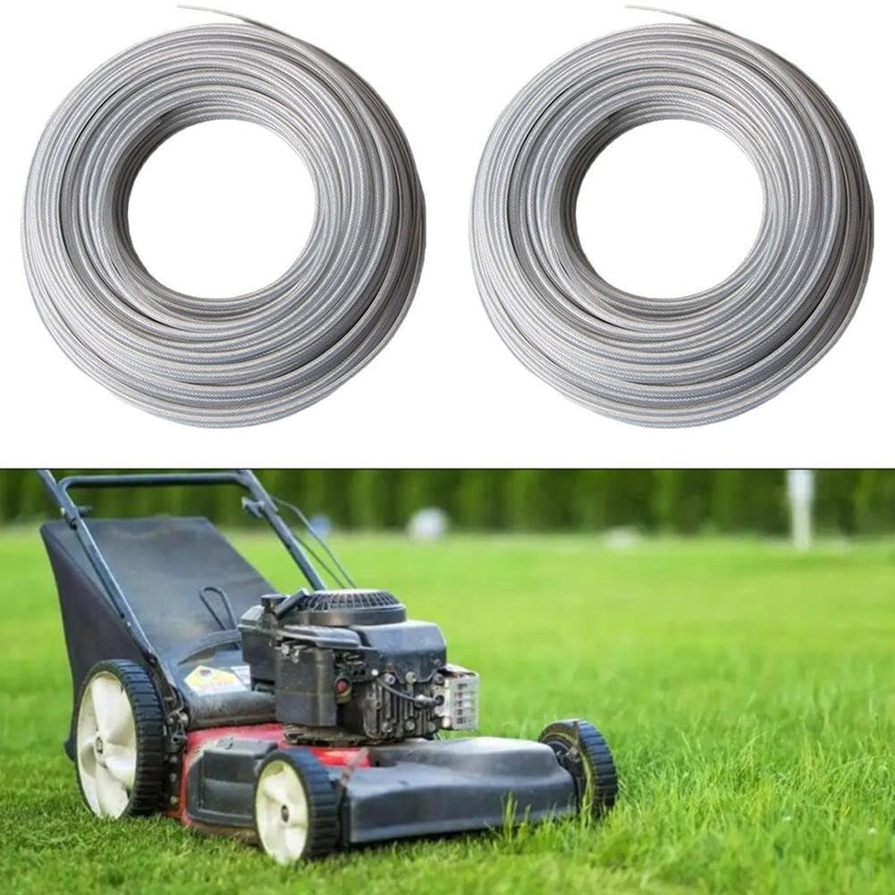 Besttoolifes Bobina de línea de corte de césped reforzada con núcleo de acero de 4 mm, 15 m por rollo, paquete de 2, para cortacésped y desbrozadoras, uso en jardín y patio