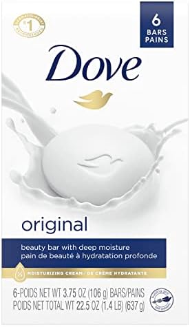 Dove Beauty Bar Gentle Skin Cleanser Moisturizing for Gentle Soft Skin Care Original Made With 1/4 Moisturizing Cream 3.75 oz, 6 Bars