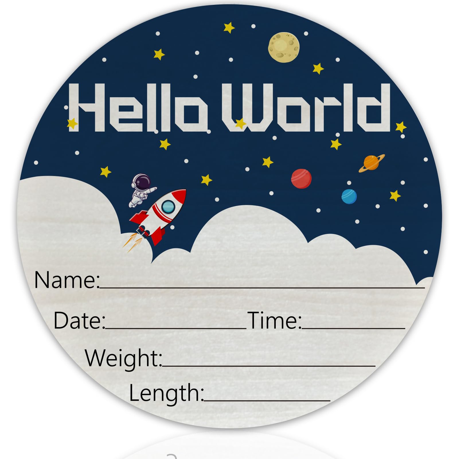 Birth Announcement Sign Hello World Baby Name Wood Spaceship Theme