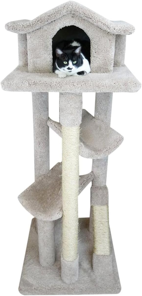 New Cat Condos 110206-Neutral Color Solid Wood Cat House, Neutral, Large