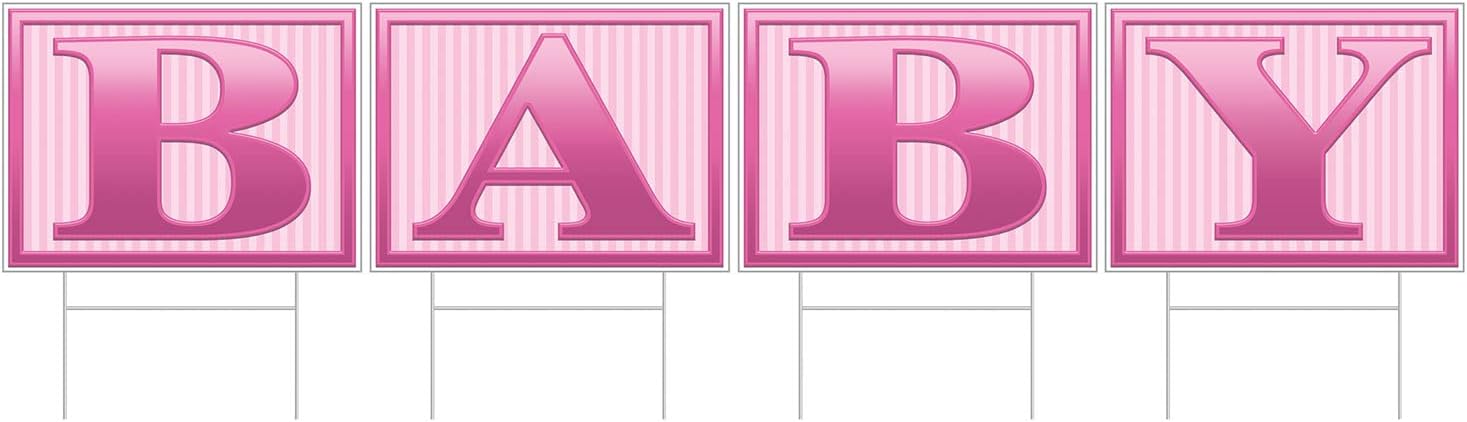 Beistle Durable Corrugated Plastic Baby Shower Yard Sign For Girl With Metal Stakes Gender Reveal Outdoor Lawn Decorations
