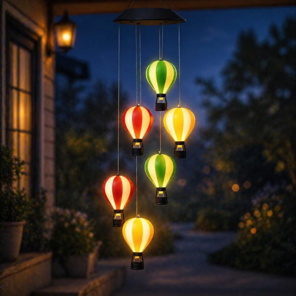 Hot Air Balloon Solar Lantern, Solar Wind Chimes for Outside, Color Changing Hanging Light with Auto On/Off for Garden Patio Porch Backyard, Gift for Women Mom Grandma