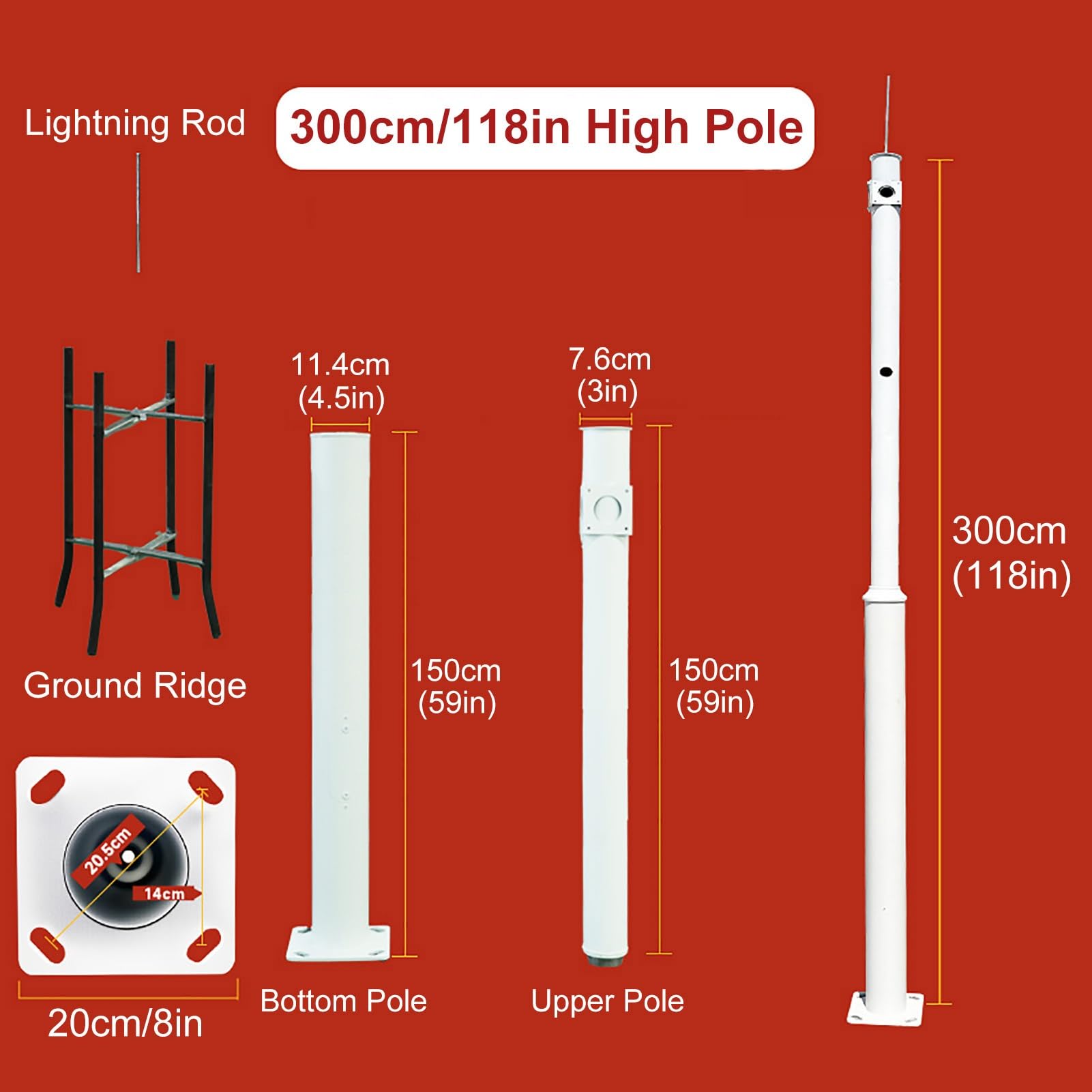 Überwachungskamera Aussen Mast, Kamera Halterung, Security Camera Halter, Halterung für CCTV-Kamerasysteme im Außenbereich(300cm/118in)