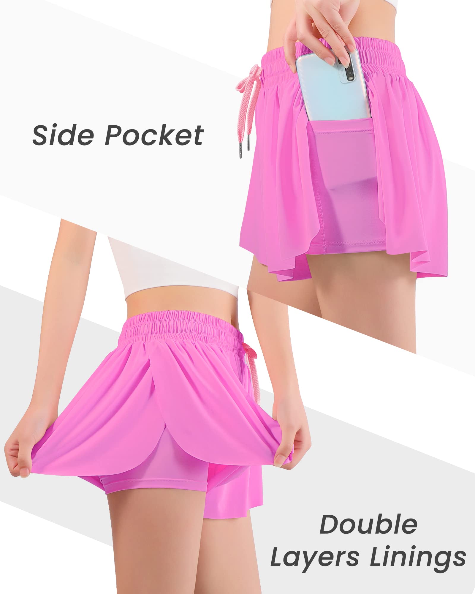 Auranso Pantalones cortos de mariposa para niñas, pantalones cortos fluidos con bolsillo, ropa deportiva 2 en 1, para correr, gimnasio, ropa preparada
