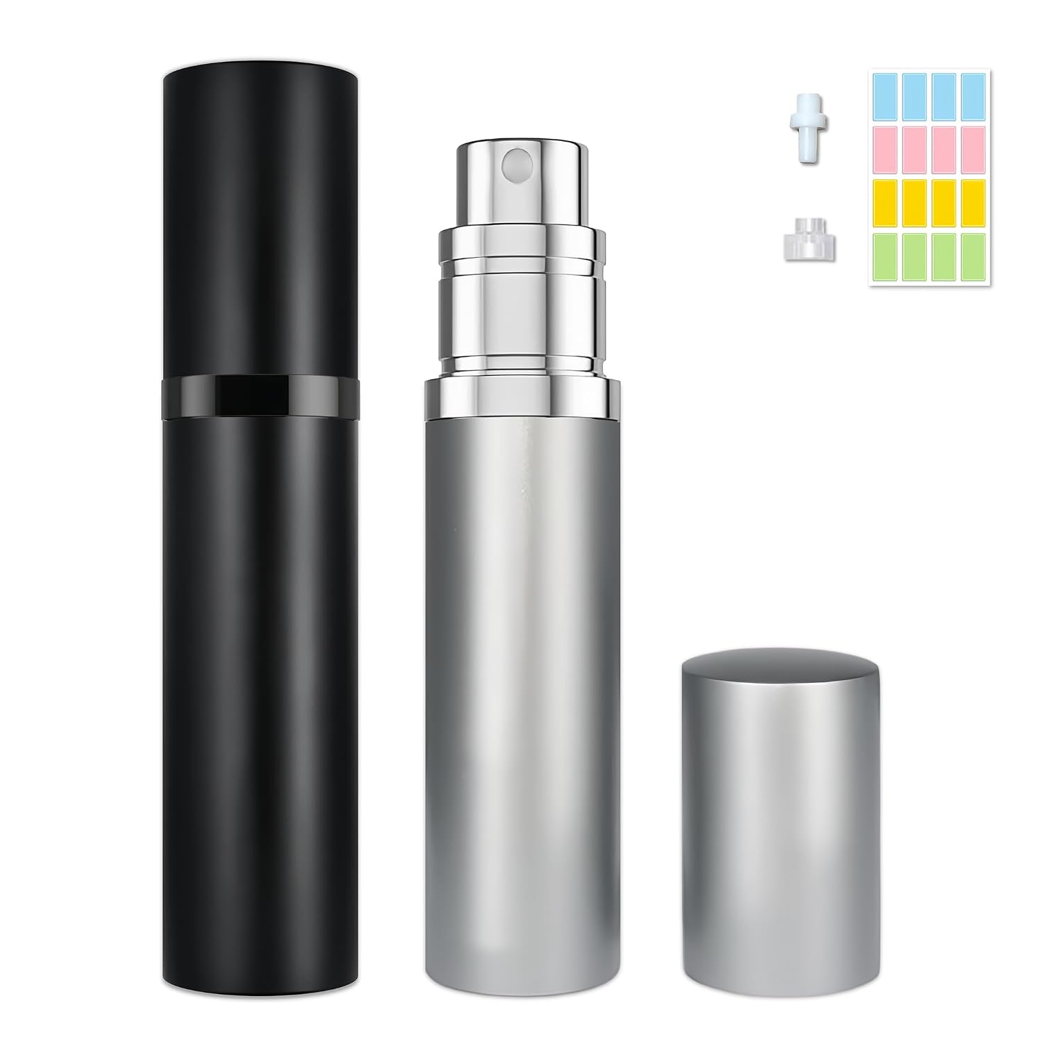 Perfume Travel Refillable Bottle Portable Atomizer Spray Bottle Fragrance Scent Pump Fill from Bottom Mini Pocket Size 5ml for Traveling and Outing (Black + Gray)