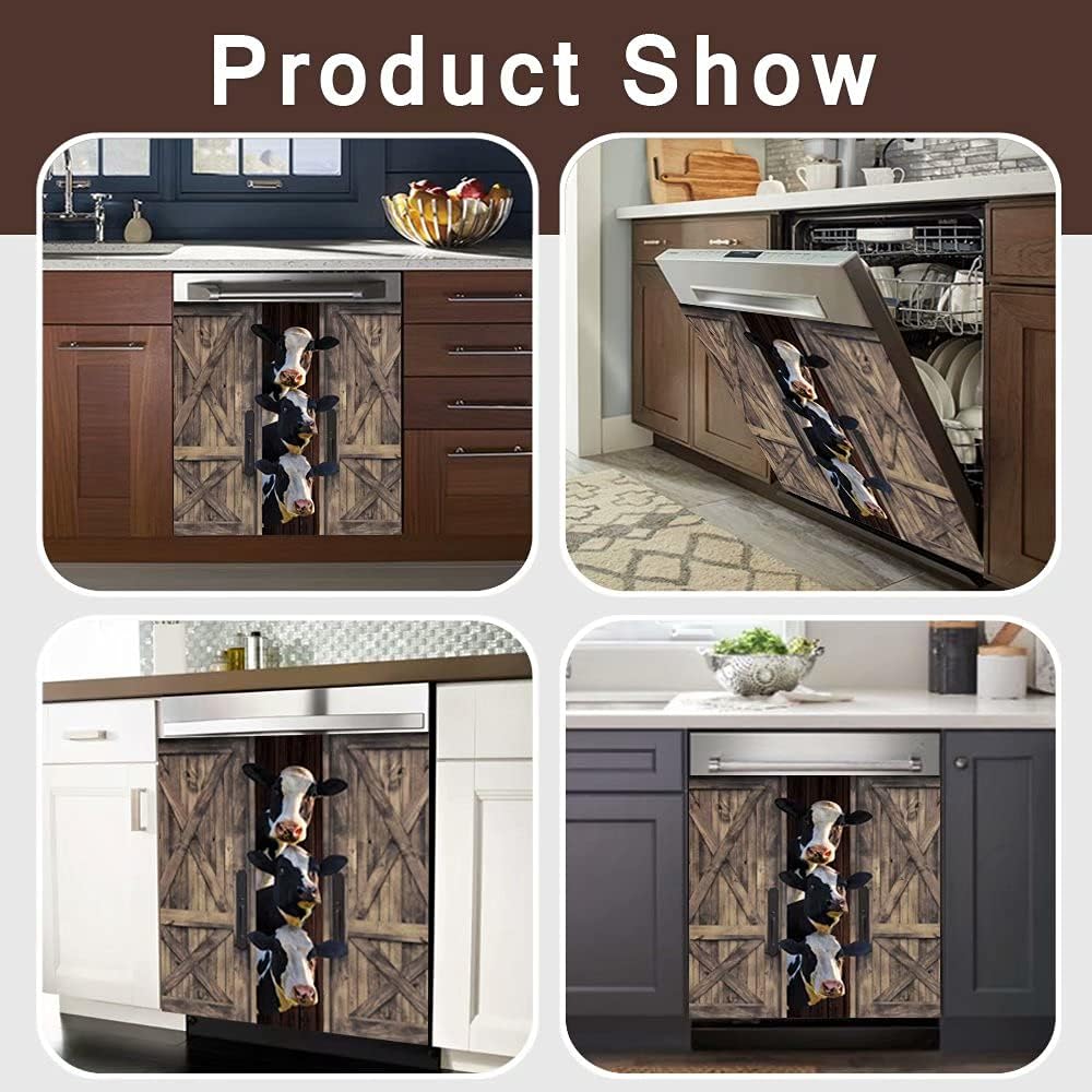 Homega Heifer Dishwasher Cover Funny Cow Magnet Sticker, Farm Animal Fridge Decal Magnetic Refrigerator Door Panels, Kitchen Home Appliances Decor Stickers, Magnet: 23 Inch x26 Inch