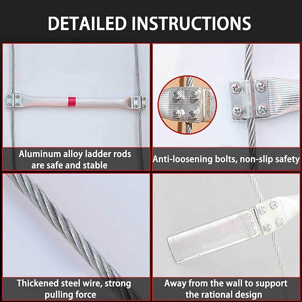 Escalera De Cuerda De Emergencia Multifuncional De Aleación De Aluminio, Escalera De Incendio Portátil Reutilizable Para Exteriores, Escalera De Cuerda De Alambre Resistente A Las Llama(Size:10m/32ft)