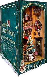 Cjeuxnr DIY Book Nook Kit Mini Booknook Bookshelf Set 3D Wooden Puzzle Christmas Creative Dollhouse with LED Light, Creative Home Decor for Adult (Tinker)