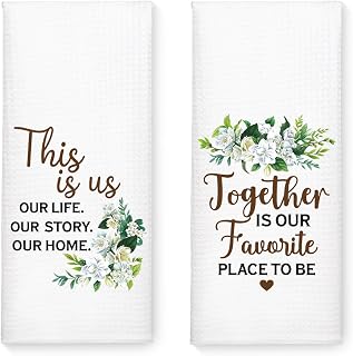 DYJYBMY This is Us Our Life Our Story Our Home Funny Kitchen Towels Set, Wedding Housewarming New Home Gifts for Couple, Anniversary Wedding Kitchen Towel Gifts for Women Men Wife Husband Dad Mom