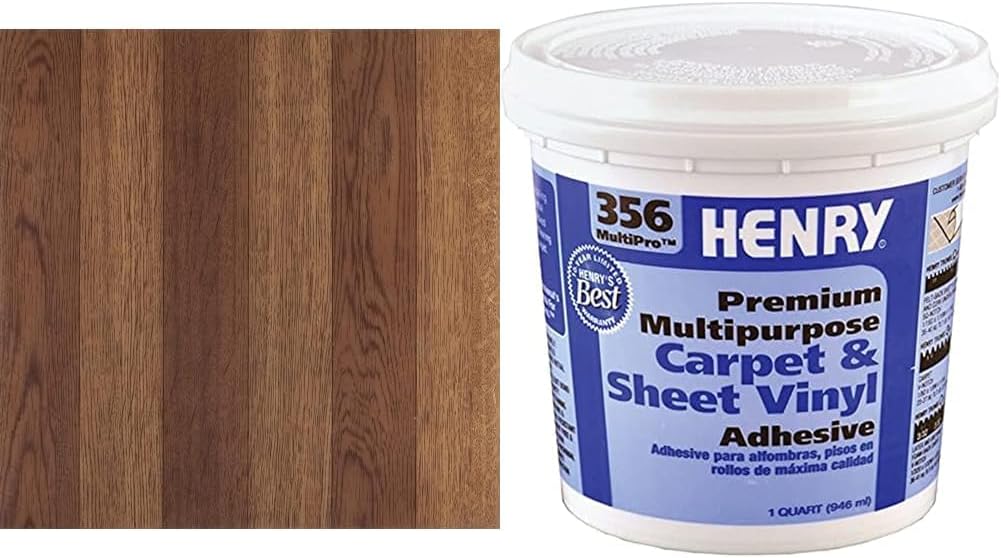 Nexus 12-Inch Vinyl Floor Tiles, 20 Tiles, Wood Oak Plank, Self Adhesive, Peel & Stick & Henry 356 MultiPro Premium Multipurpose High Strength Paste Carpet & Sheet Vinyl Adhesive, 1 Quart