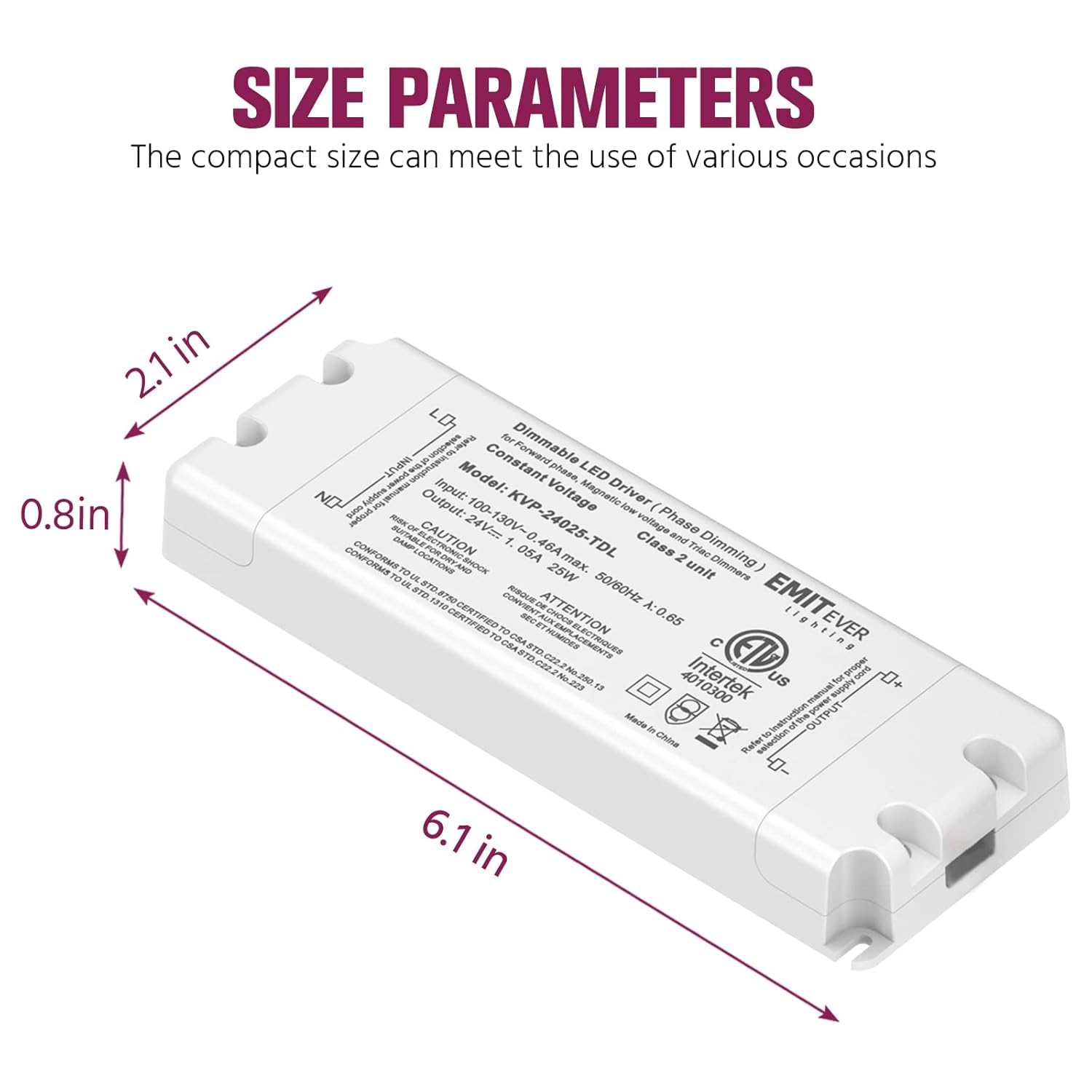 EMITEVER Triac Dimmable Driver,2 Packs 25W Power Supply,AC 120V to DC 24V Transformer,Compatible with Lutron and Leviton Dimmers,for LED Lighting,Class 2,ETL Certified