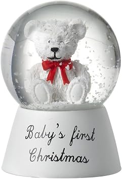 Heaven Sends Babys 1st Christmas Snow Globe with White Teddy 6cm