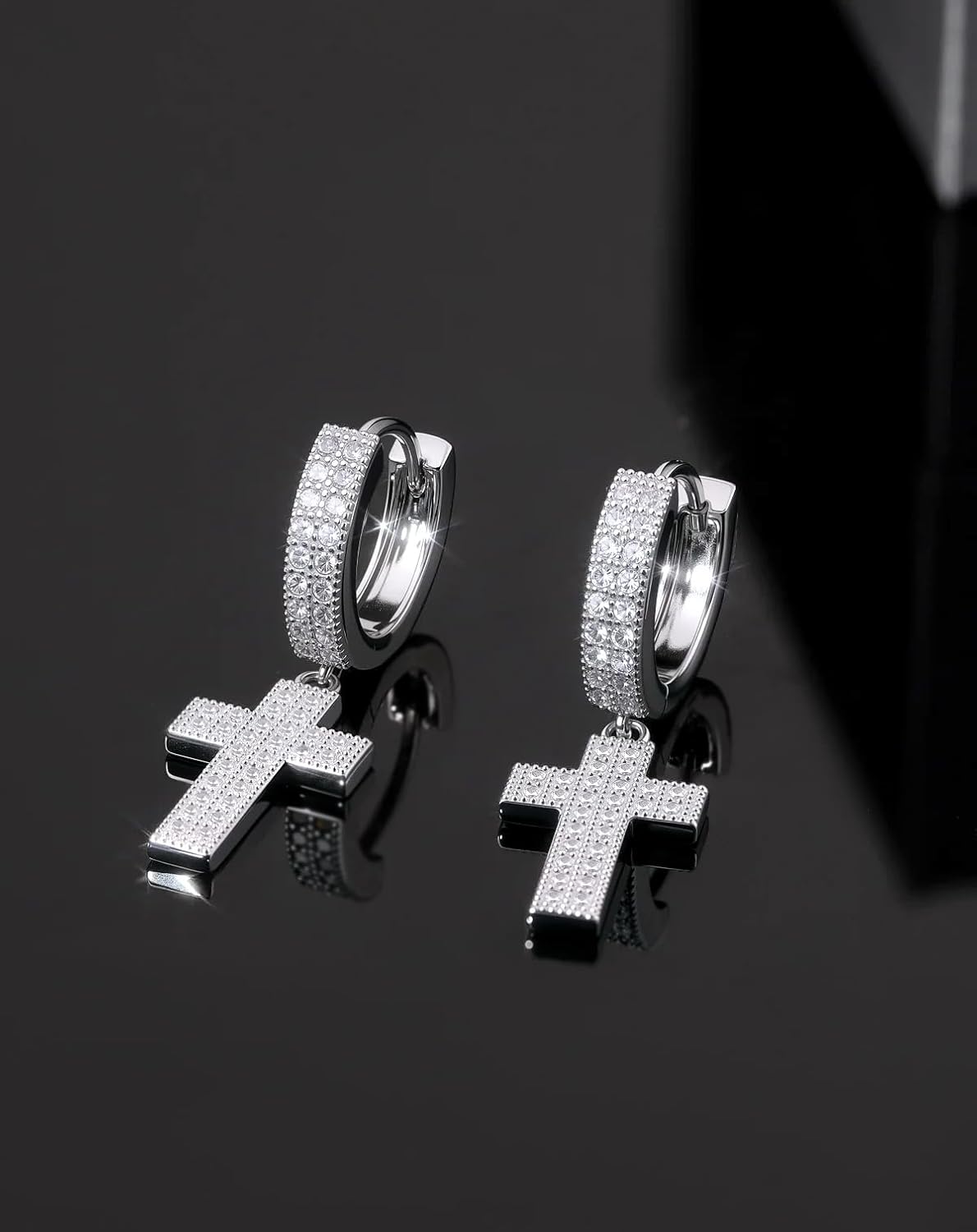 Iced Out Hoop Earrings Moissanite Earrings Mens Women Lab Diamond Small Huggies Cross Dangle Cartilage S925 18K Gold Plated Hypoallergenic Hip Hop Earring with VVS1 GRA Certified 15MM - Image 5