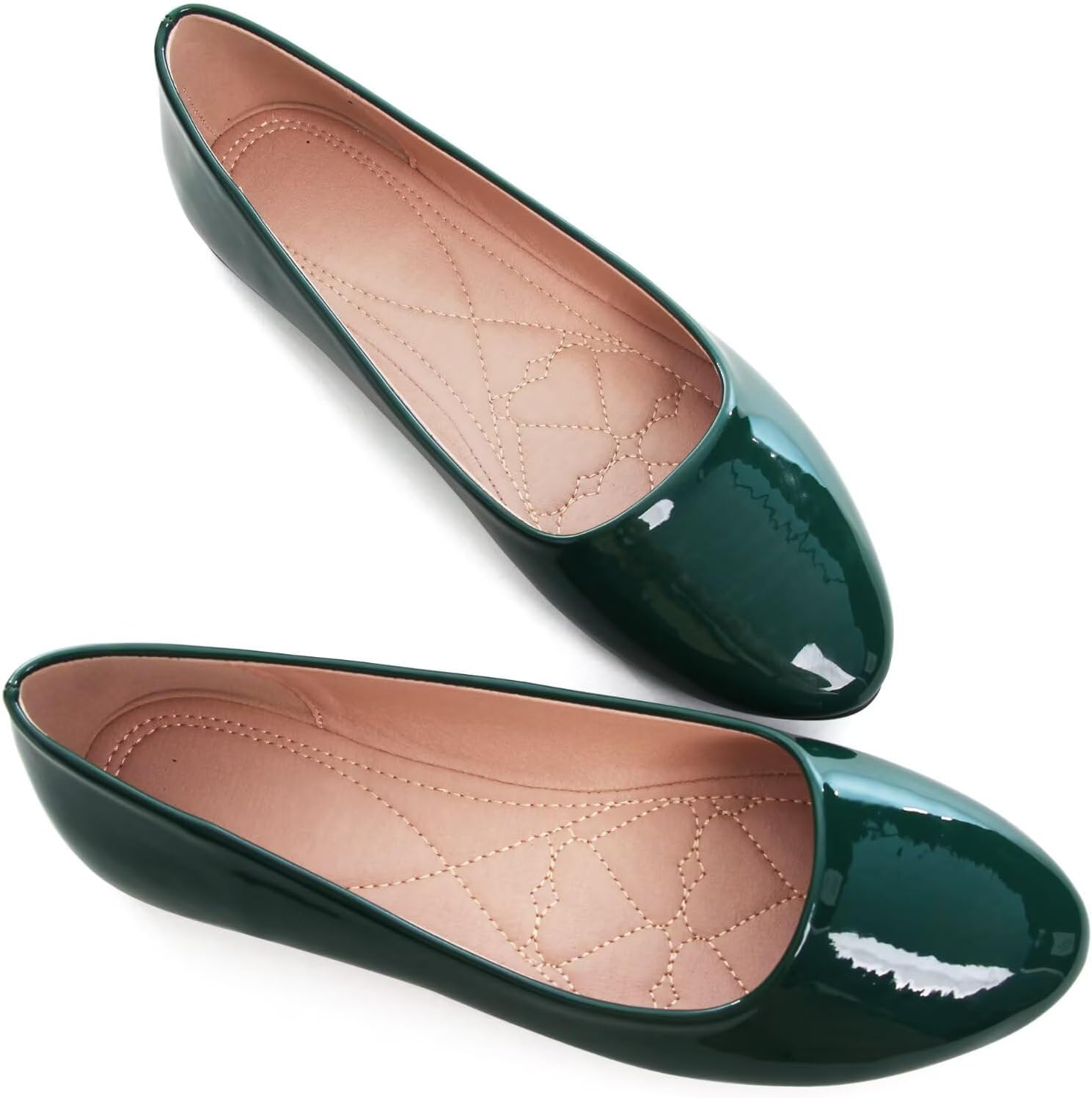 SAILING LU Women's Ballet Flats Shoes Dressy Comfortable Round Toe Slip On Patent Leather Ladies Flat Work Dress Loafers Green Size 8.5 - Image 3
