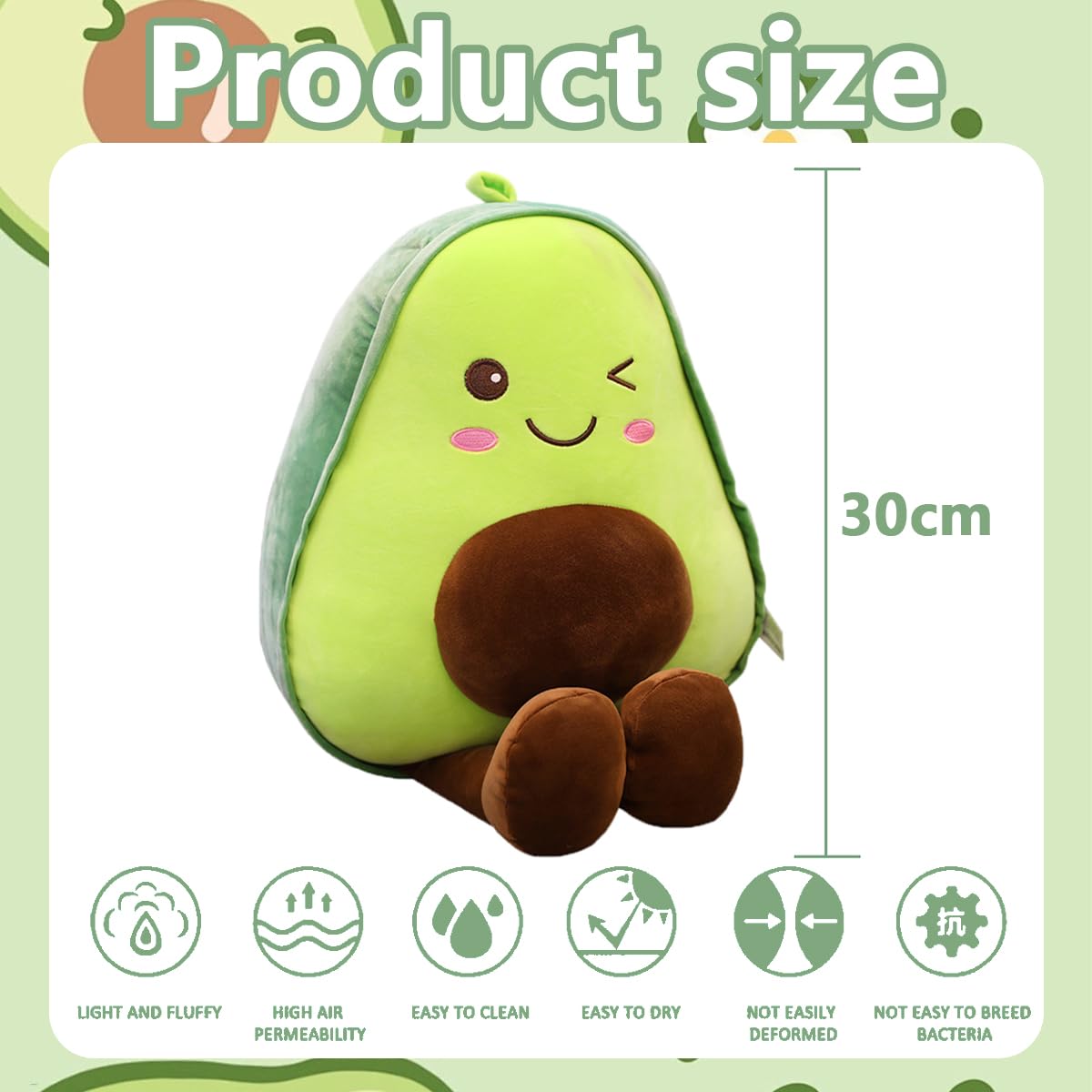 LGWJHCY Avocado Doll, Avocado Throw Pillow Plush Toy, Kawaii Fruit Plushie, Cute Avocado Plush Toy Doll - Image 2