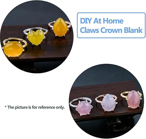 Miniatura 6 de Anillo de plata de ley 925 con 46 garras, piedra cruda en blanco, ajuste de cabujón, base de anillo ajustable, joyería hecha a mano, regalo para niña