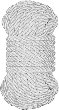 Braided Nylon Silk Ropes - Extra Strength Durable and Soft Thick Multi-Purpose Length 32ft with 8mm Diameter Pack of 1 Rope White