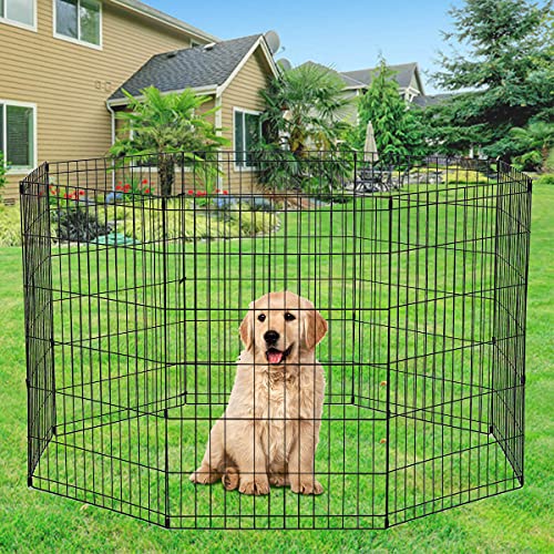24Inch Dog Fence Pen Pet Playpen Kennel,Indoor Outdoor Portable Pet Pen Playpen Play Yard,8 Panels Foldable Metal Wire Dog Exercise Barrier Fence Pen Crate For Dogs Puppy Rabbits/Yard Travel Camping #TOP2