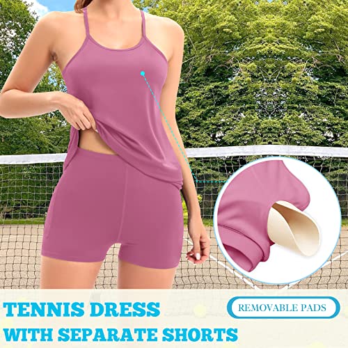 Womens Tennis Dress With Built In Shorts & Bra Sleeveless Workout Dresses With Pockets Athletic Golf Dress (#2 Purple(Separate Shorts),X-Small) #TOP2