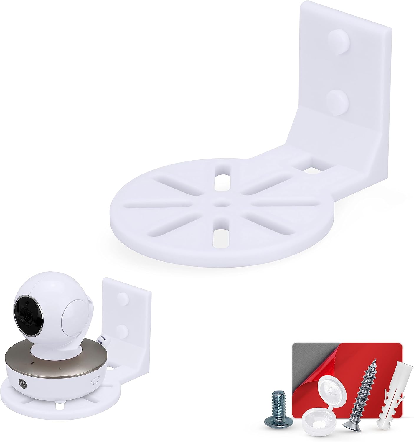 Adhesive Baby Monitor & Security Camera Wall Mount Holder Shelf for Nanit Infant Optics, Vtech, Blink, TP Link, Kasa, Ring & More, Easy to Install Bracket, Reduce Blind Spots & Clutter (W06)