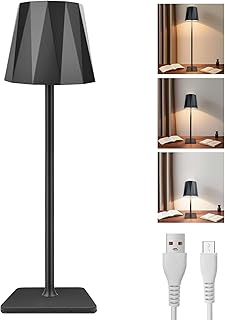 ELZO LED de mesa con batería regulable(3000K-6000K,3 Temperaturas de Color) Toque Lámpara de Escritorio Inalámbrica con USB-C,IP54 para Exteriores e Interiores, Altura Ajustable,Negro