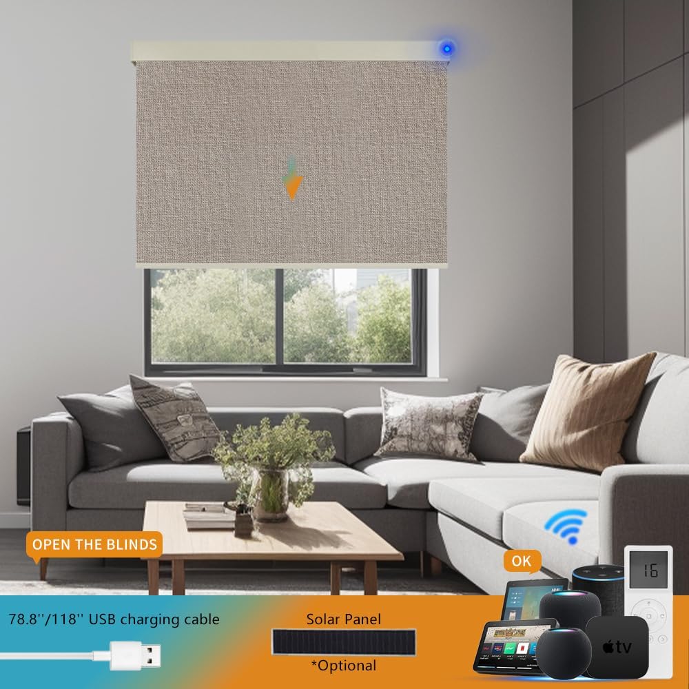Motorized Blinds with Remote, 100% Blackout Smart Cordless Blinds Shades Work with Homekit Alexa, Electric Automatic Shades Customized for Window and Sliding Door(Gem Coffee)