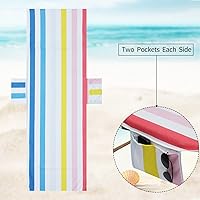 Vista 2 de Funda colorida para silla de playa con bolsillos laterales, acogedora, de secado rápido, a rayas, para piscina, playa, jardín, hotel, tomar el sol