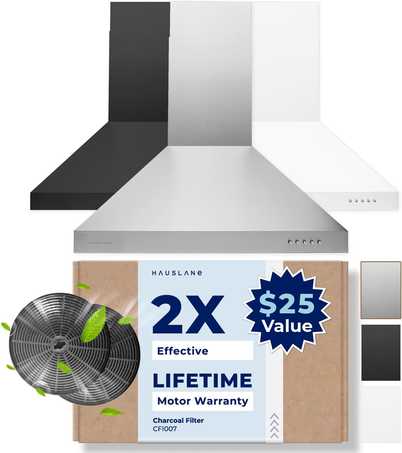 Stainless Steel Convertible Wall Mounted Range Hood with Charcoal Filter