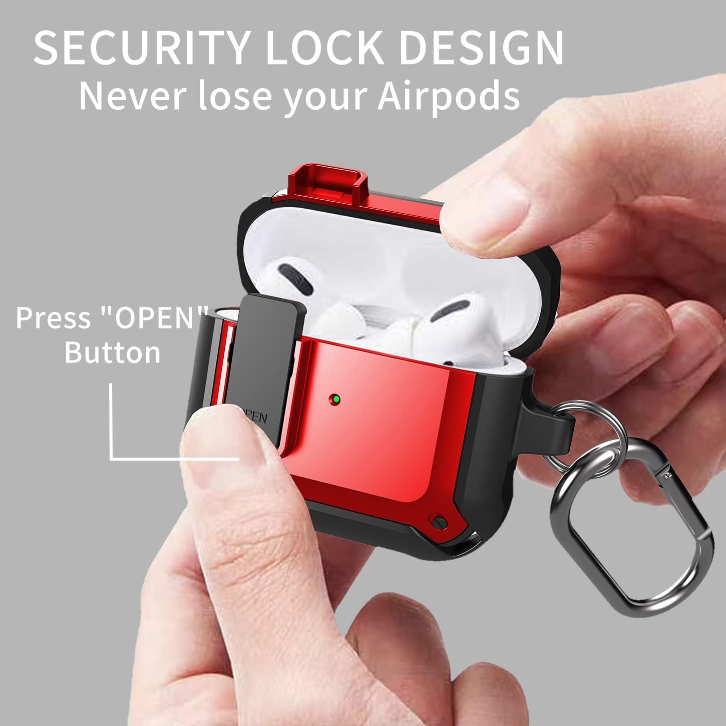 Olytop AirPods 3rd Generation Case with Lock Lid, Armor AirPod 3 Case Cover Full-Body Rugged Protective Case Shockproof Cover Men with Carabiner for Apple Airpods 3rd Gen Case (Black/Red)