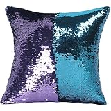 MOCOFO I Sparkling Magic Firebird Mermaid Cushion Covering Sequins Half Purple Half Blue 16x16 inche