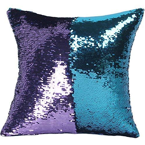 Mocofo I Sparkling Magic Firebird Mermaid Cushion Covering Sequins Half Purple Half Blue 16X16 Inches (Purpleblue) #TOP14