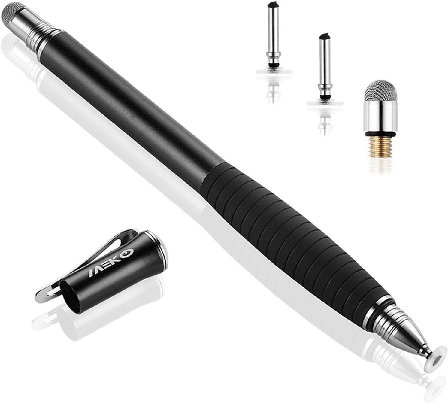 MEKO (2nd Gen[2 in 1 Precision Series] Universal Disc Stylus Touch Screen Pen for iPhone,iPad,All Other Capacitive Touch Screens Bundle with Replacement Tips (Black)