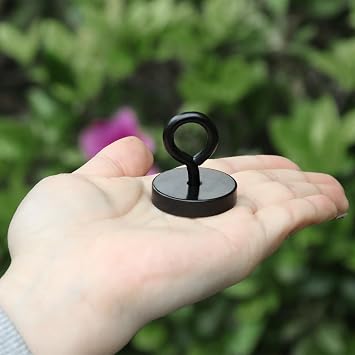 Neosmuk Magnetic Eye Bolt Hooks, 130lb Cruise Cabin Hooks, Black 2 Pack | Extra strong magnet eyelet hangers for cruise cabins, refrigerators, lockers, and other magnetic metal surfaces.