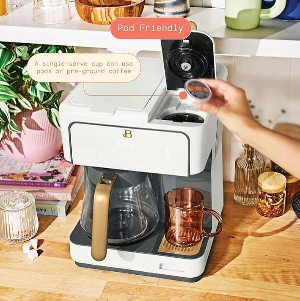 Beauti Multi Brew 12 Cup Programmable Drip & Single Serve Coffee Maker, Versatile Brewing (6oz, 8oz, 10oz, 12oz, 14oz), Pods or Ground, Over Ice option, Keep Warm mode (White) - 4